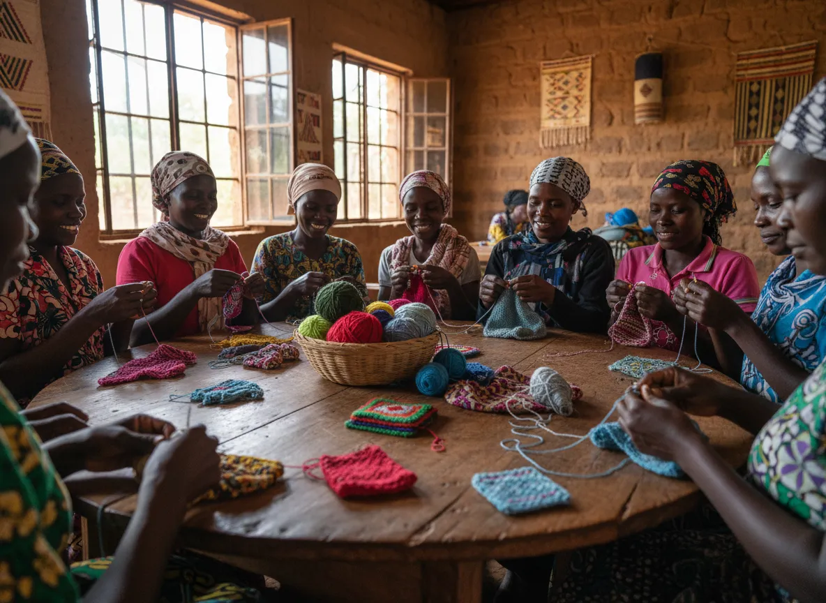 Women learning handicraft skills